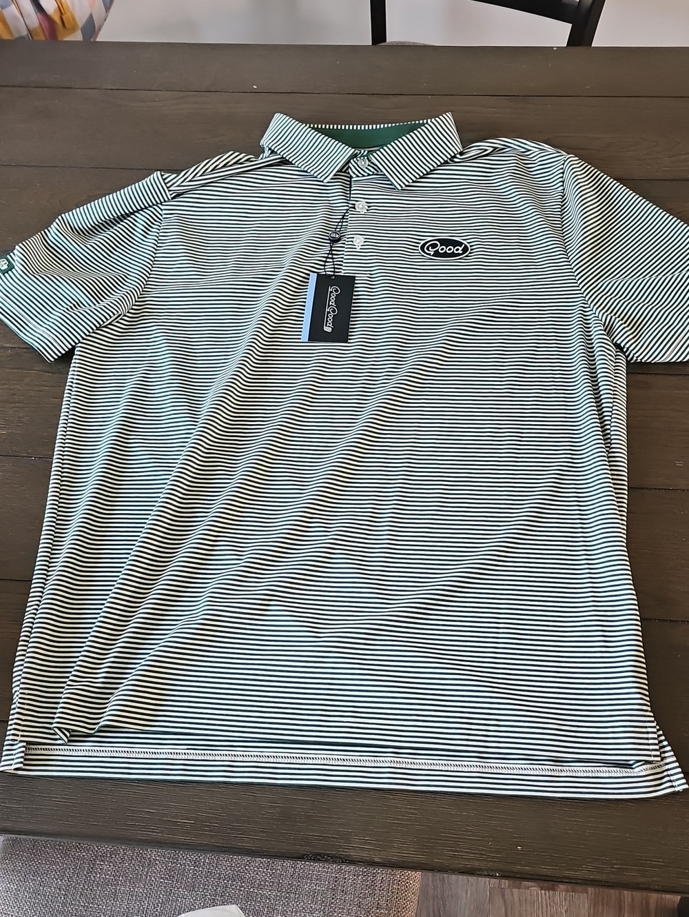 GOOD GOOD GOLF POLO • BORN TO GOLF • GREEN & WHITE STRIPED • SIZE XL • NWT